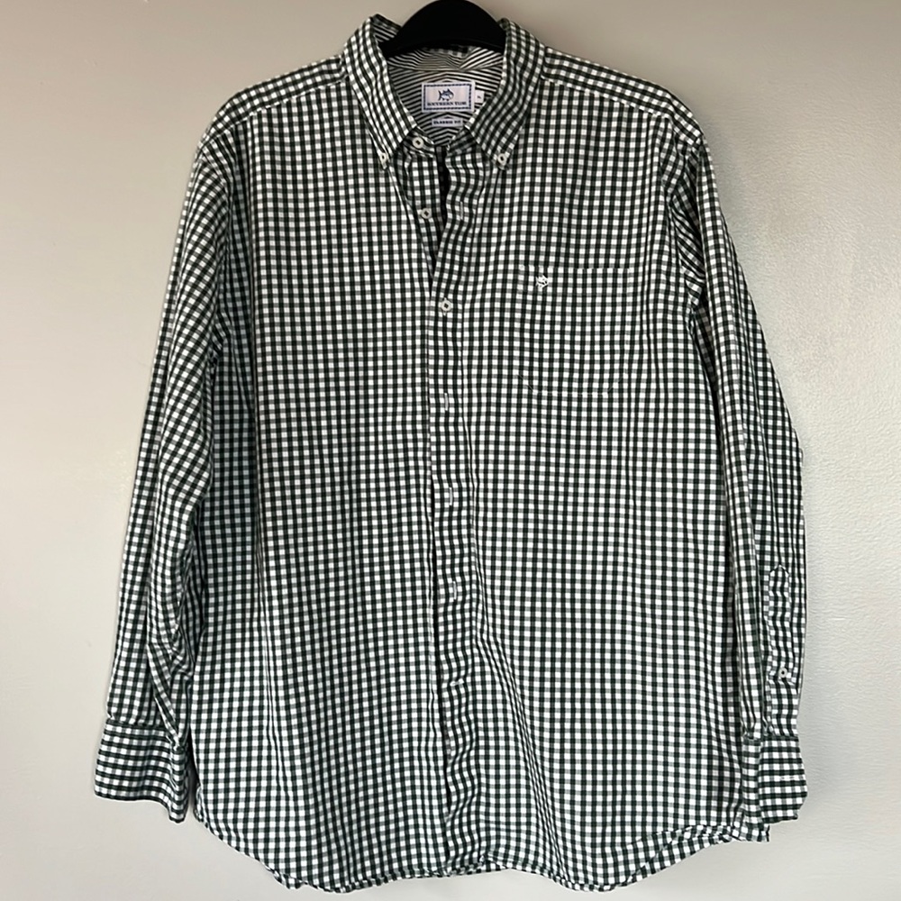 Southern Tide Intercostal Cotton Oxford -  XL Classic Fit - Green & White